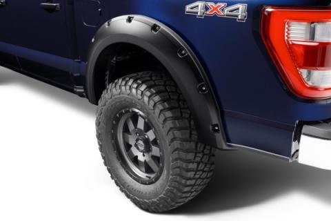 Black Pocket/Rivet Style Smooth Finish Rear Fender Flares For 2021-2026 F150 Will Not Fit F150 Lightning Bushwacker