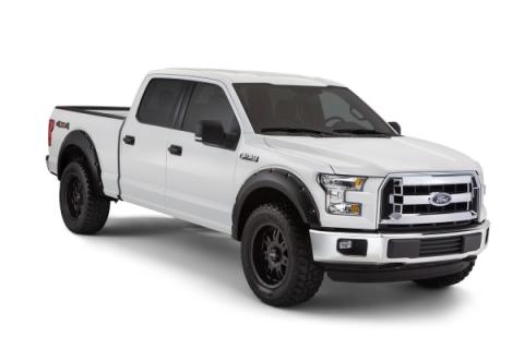 Black Pocket/Rivet Style Smooth Finish 4-Piece Fender Flare Set For 2015-2017 Ford F150 (Excludes Models W/Tech Package) Bushwacker