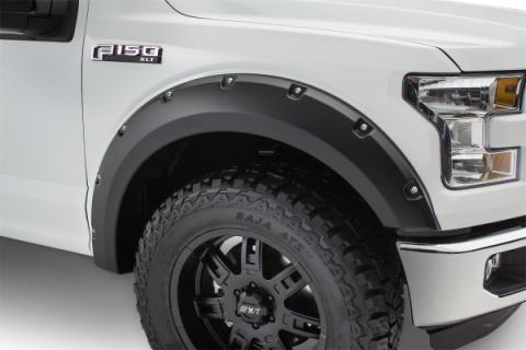 Black Pocket/Rivet Style Smooth Finish 4-Piece Fender Flare Set For 2015-2017 Ford F150 (Excludes Models W/Tech Package) Bushwacker