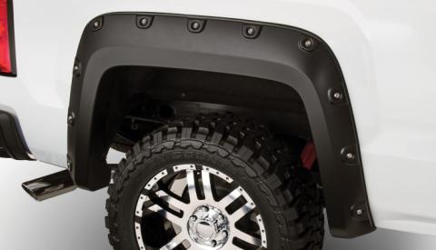 Black Boss Pocket/Rivet Style Smooth Finish 4-Piece Fender Flare Set For 2007-2013 GMC Sierra 1500 Fits 69.3 Inch Bed Bushwacker