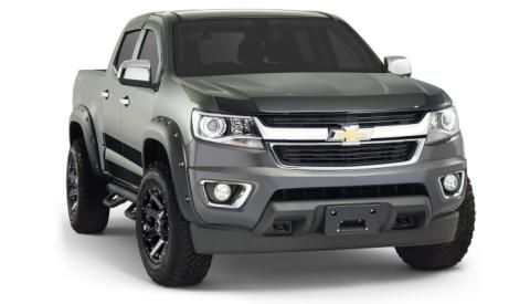 Black Pocket/Rivet Style Smooth Finish 4-Piece Fender Flare Set For 2015-2021 Chevrolet Colorado W/74 Inch Bed Bushwacker