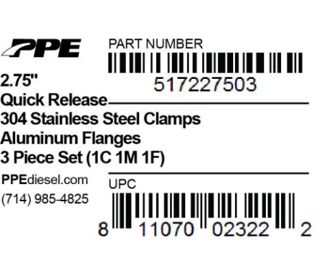 2.75 Inch QR Aluminum V-Band 3 Pc Set 1C 1M 1F PPE Diesel