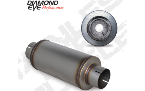 Diesel Exhaust Muffler 5 Inch Inlet/Outlet Perforated Packed 20 Inch Overall 14 Inch Body Stainless Exhaust Muffler Diamond Eye