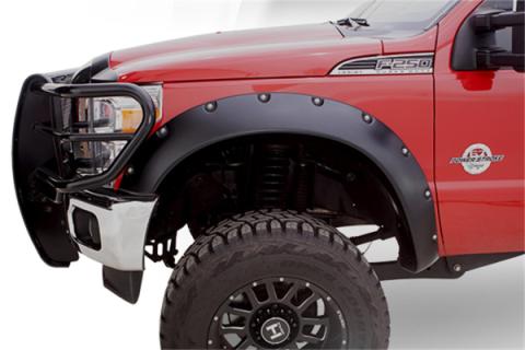 Black Cutout Style Smooth Finish Front Fender Flares For 2011-2016 Ford F250 To F-450 Super Duty Bushwacker