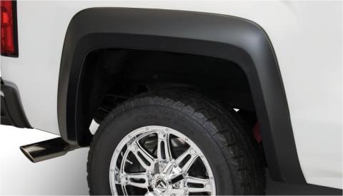 Black Extendafender Style Smooth Finish Rear Fender Flares For 2019 GMC Sierra 1500 Limited, 2014-2018 GMC Sierra 1500, 2015-2019 Sierra 2500HD/3500 Hd (Excludes Dually) Bushwacker