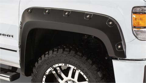 Black Boss Pocket/Rivet Style Smooth Finish 4-Piece Fender Flare Set For 2007-2013 GMC Sierra 1500 Fits 69.3 Inch Bed Bushwacker