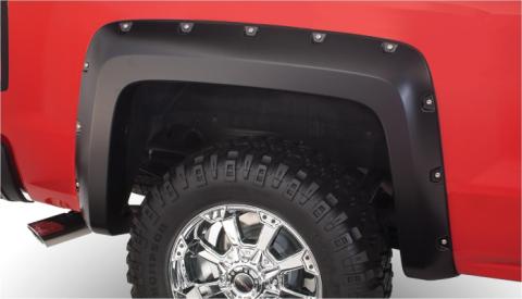 Black Pocket/Rivet Style Smooth Finish 4-Piece Fender Flare Set For 2014-2018 Chevrolet Silverado 1500 Fits 69.3 Inch Bed Bushwacker