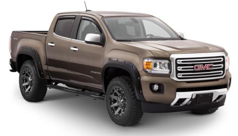 Black Pocket/Rivet Style Smooth Finish 4-Piece Fender Flare Set For 2015-2021 GMC Canyon W/61.7 Inch Bed Bushwacker
