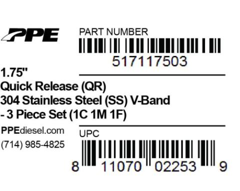 1.75 Inch V Band 3 Pc Set Ssc/Ssf 1C1M1F QR PPE Diesel