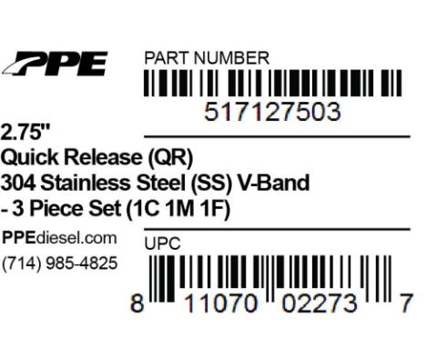 2.75 Inch V Band 3 Piece Set 1C 1M 1F QR PPE Diesel