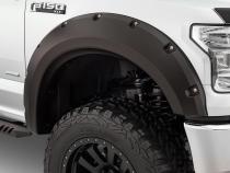 Black Max Coverage Pocket/Rivet Style Smooth Finish Rear Fender Flares For 2015-2020 Ford F150 Bushwacker